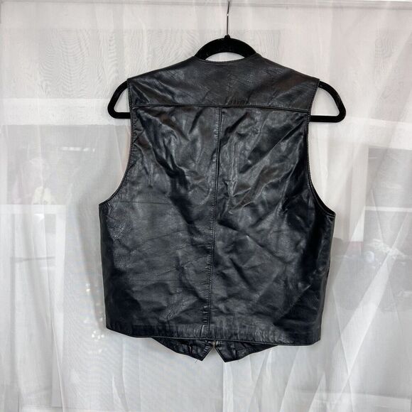 Vintage Compagnie Express black leather biker vest Small moto style grunge edgy - Picture 5 of 6